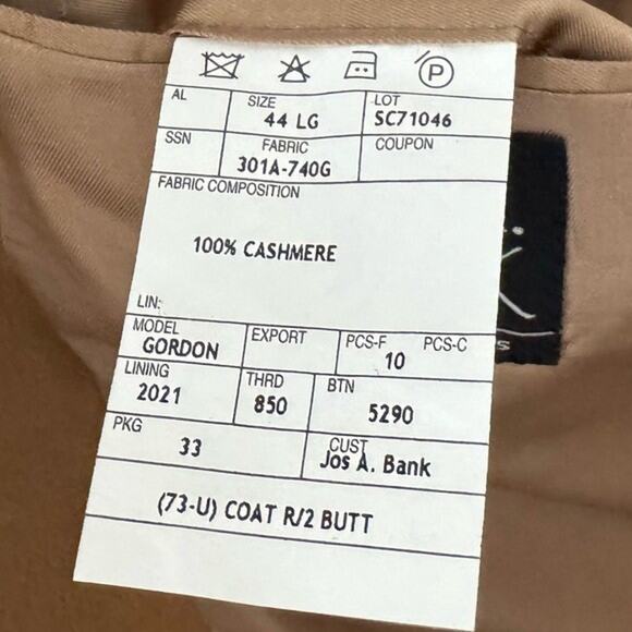 Jos A Bank 100% Cashmere Sport Coat Blazer Jacket Camel Tan Classic Preppy 44 LG - Picture 15 of 16